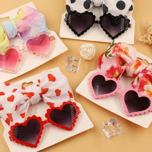 2 Pcs/Set Leopard Print Headband Elastic Nylon Hair Band Heart Sunglasses Mental Eyeglasses for Baby Boy Girls Headwear