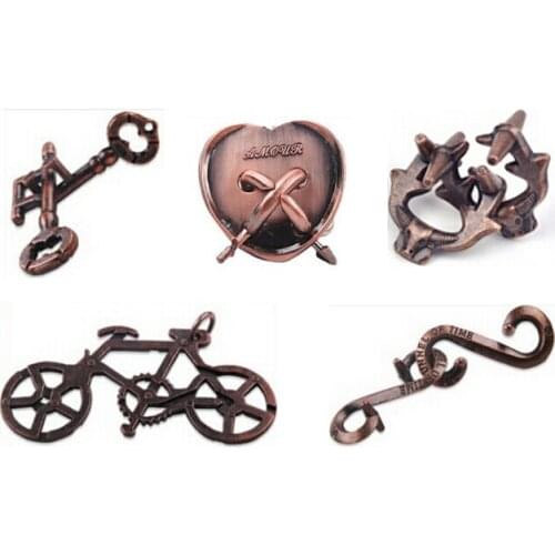 5PCS/LOT Bronze Color Vintage Classic IQ Metal Brain Teaser Puzzles Game for Adults