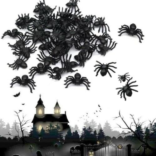 50pcs Black Luminous Plastic Halloween Spider Plastic Fake Little Spider Christmas Halloween Tricky Toys For Children Boys