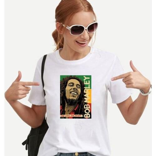 Summer Women Fashion T-Shirts Singer Bob Marley Streetwear Vintage Print Short Sleeve Tees Top Harajuku Casual Cotton Clothes