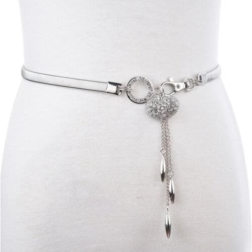 Girly sweet bow-knot decorated skirt belt wild silver waist chain elastic elastic thin belt female belt