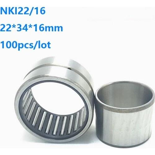 100pcs/lot NKI22/16 22×34×16mm Heavy duty needle roller bearing Entity needle bearing with inner ring size 20*32*16mm NKI2216