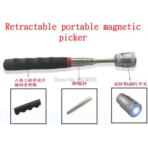 Curved strong iron suction rod Metal pickup magnetic rod Magnetic rod screw picker LED with light T0214