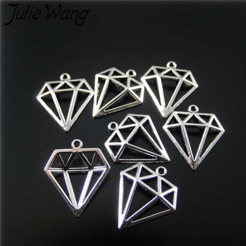 Julie Wang 50PCS Hollow Triangle Charms Antique Silver Color Geometric Pendants Necklace Findings Jewelry Making Accessories