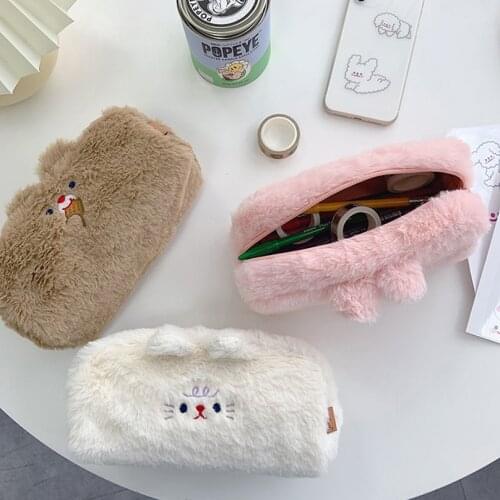 Kawaii Pencil Case Plush Pen Case Large Capacity Pencil Bags Trousse Japanese Stationery Bear School Supplies Cute Pencil Cases