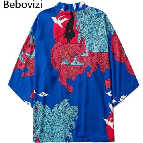 Bebovizi Japanese Style Blue Kimono Streetwear Yukata Blouse Women Cardigan Harajuku Robe 2020 Men Japan Traditional Clothes