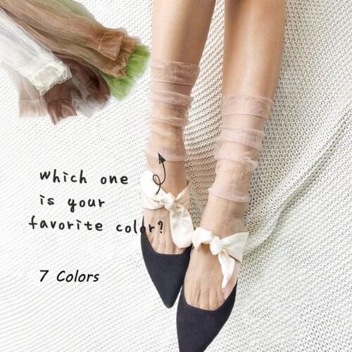 Korean Ins Fluffy Tulle Glass Silk Loose Socks Women New Design Ladies Lace Transparent Ultra-thin Mesh Frilled Sheer Socks Cool