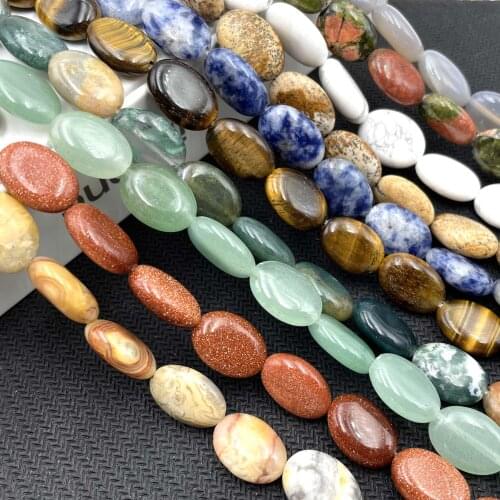Natural Stone Oval Shape Agates Jades Tiger Eye Quartz Loose Spacer Beads For Jewelry Making DIY Bracelet Necklace Accessories