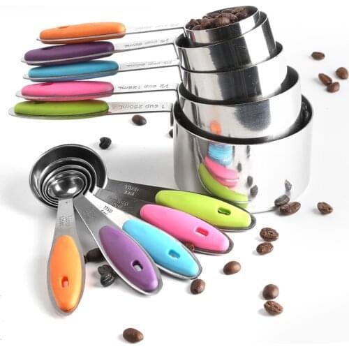 10Piece Measuring Cups Measuring Spoons Set Stainless Steel Measuring Cup Spoon for Baking Tea Coffee Kitchen Measuring Tools
