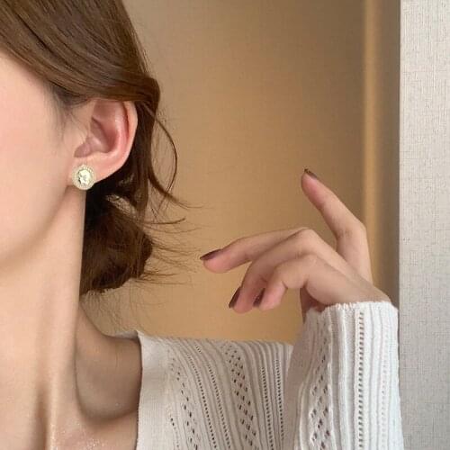 TIMEONLY Minimalist Round Metal Sparkly Crystal Stud Earrings Floral Portrait for Women Girls 2020 Fashion Korean Style Jewelry