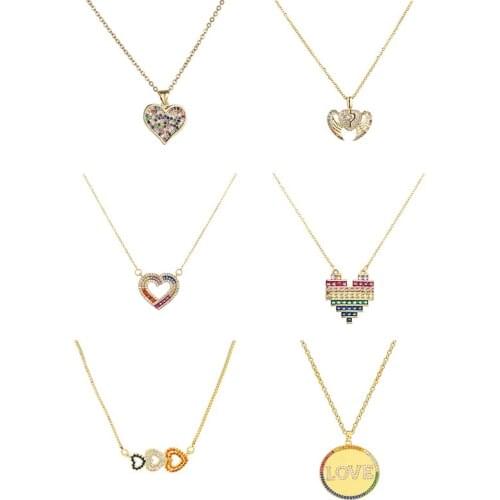 Daihe Fashion Gold Heart Pendant Necklace Women Good Luck Colorful Crystal 3A Zirconia Copper Love Necklace Women Gift Jewelry