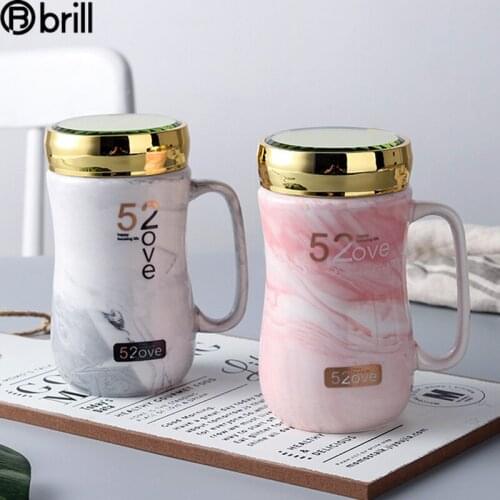 Marble Coffee Mug with Lid Gift Box Office Cup Mugs Coffee Cups Pink Used for Wedding Activities Ceramic Mugs Coffee Cups Couple