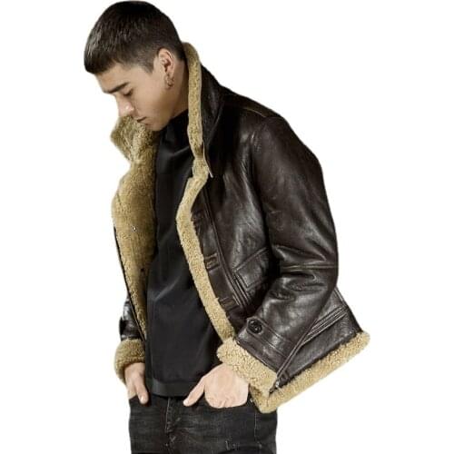 Winter Warm Lamb Fur and Sheep Leather Maxi Coat Genuine Leather Jacket Men Sheepskin Shearling Bomber Jacket Large Size 5XL