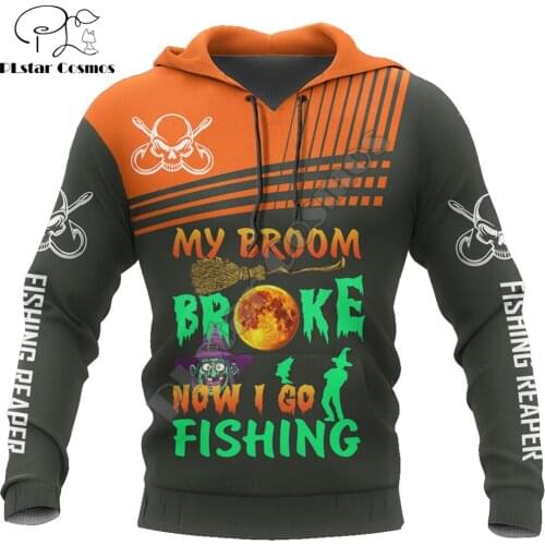 Fishing Broom Halloween 3D Printed Mens hoodies Harajuku Streetwear Hoodie Unisex Casual Pullover Autumn Jacket Tracksuits