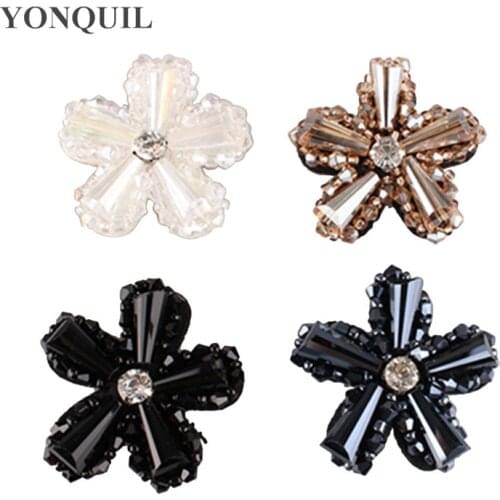 Flower Shape Rhinestone Beaded Patch Cap 4.6 CM Sewing On Hats Applique Jackets Bags DIY Components Accessory 12Pcs/Lot