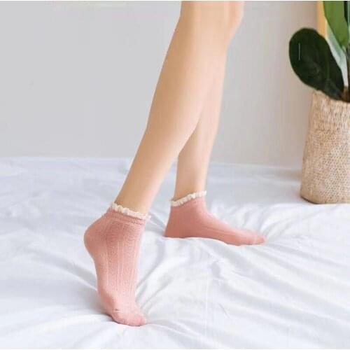 Socks Women Short Cotton Fashion Non-Slip Summer Candy Solid Color Lace Socks Ladies Breathable Comfortable Low Cut Short Socks