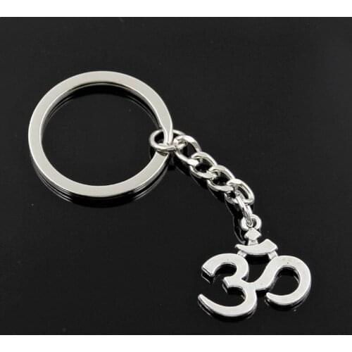 New Fashion Men 30mm Keychain DIY Metal Holder Chain Vintage Yoga Om 23x21mm Silver Color Pendant Gift