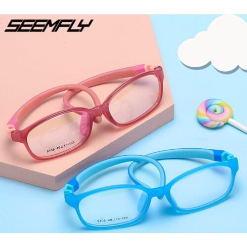 Seemlfy Children Glasses Soft Silicone Square Frame Anti Blue Ray Eyeglasses Fashion Kids Flexible Protective Computer Goggle