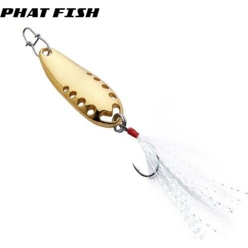PHAT FISH 2.5g 3.5g 5g 7.5g Feather Owner Hook Trout Area Fishing Metal Lure 1/16oz 1/8oz 1/4oz Pesca Leurre Micro Spoons Bait