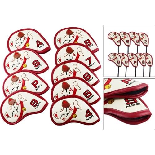 Lovely Fortune Cat Design Head Covers 4 5 6 7 8 9 P S A Iron Headcovers PU Leather Clubs Protective Covers Fit Most Irons