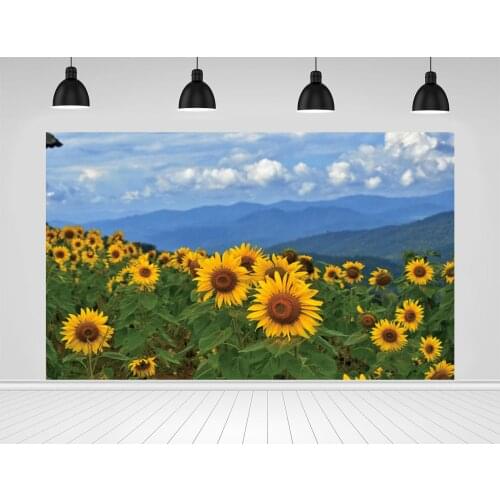 Scopiso Sunflower on Mountain and Sky Background Photographic Backdrop for Photo Studio Decoration Props Photography Backgrounds