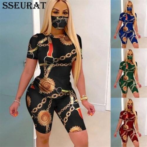 SSEURAT Two Piece Set Women Home Casual 2 Piece Set Women Printing Beach Vintage Summer Round Neck Skinny Holidays Clothes