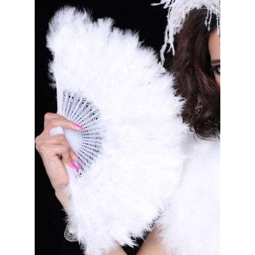 White Hand Fans Folded Feather Fan Handmade Fans Dance Bride Wedding Decoration Performance Party Prop Room Ornaments Home Craft