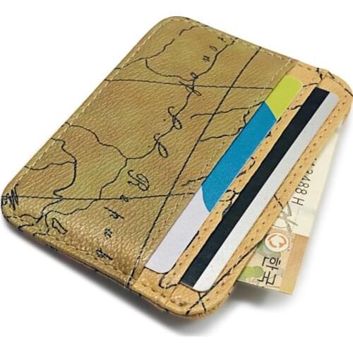 Vintage World Map PU Leather Wallet Function Credit Business Card Holder Passport Cover Rfid Bank Storage Organizer Slim Purse