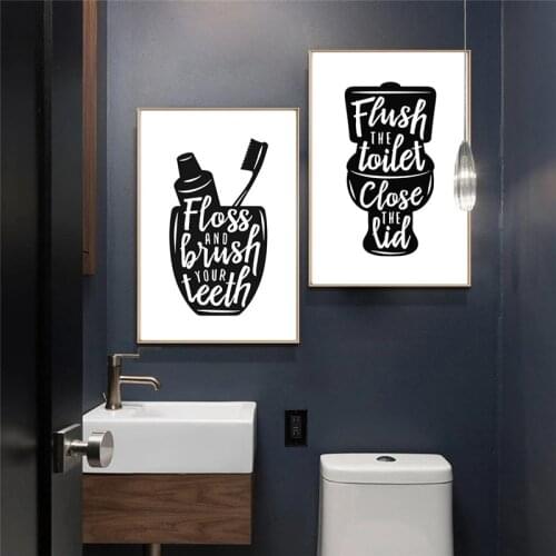 Funny Toilet Rules Wall Art Canvas Painting Black White Bathroom Quotes Sign Poster Modern Minimalist Picture for Home Decor