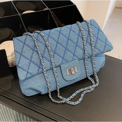 Lingge Chain Bag Autumn All-match 2021 New Fashion High-quality Ladies Casual Messenger Bag One-shoulder Denim Small Square Bag
