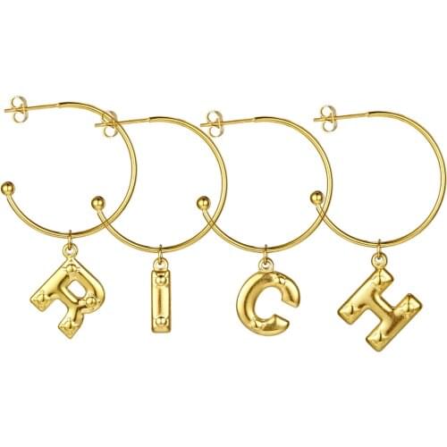 Stianless Steel C Shape Initial Earring Stud Half Hoop Letter Hight Polish Gold Color Fashion Jewelry For Women Gift