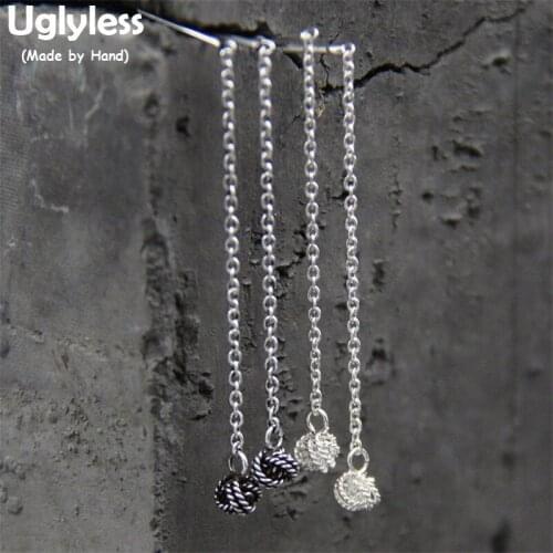 Uglyless S 925 Sterling Silver Handmade Knitted Balls Tassel Earrings Long Chains Ear Lines Women Hollow Twisted Brincos Bijoux
