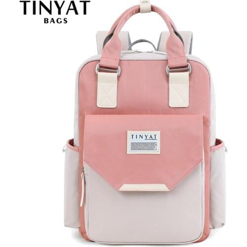 TINYAT Candy women canvas backpack waterproof feminina laptop backpack 15 Pink Patchwork school backpacks bags for teenage girls