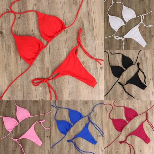 2pcs Bathing Suit Women Sexy Summer Swimwear Bikini Set Bra Tie Side G-String Thong Beach Triangle Suit Swimsuit Swimming Suit