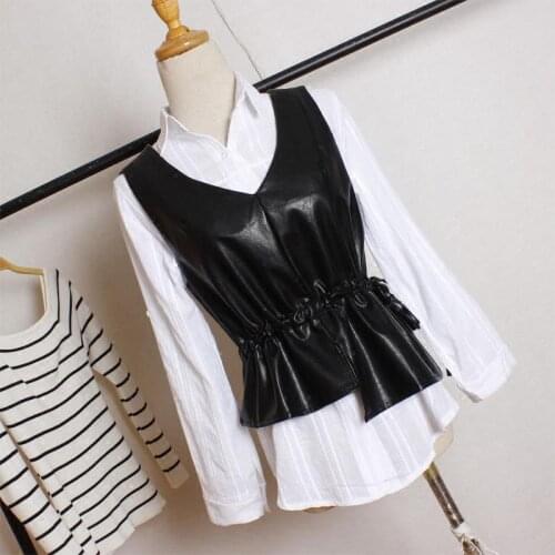 2021 Vest Women Slim PU Leather Vest Casual Vest Women Sleeveless Loose V-neck Sleeveless Jumpers Pullover Plus Size 4XL Y201