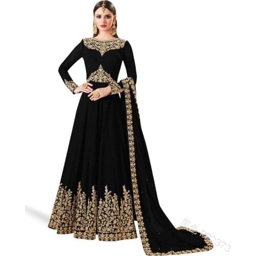 Plus Size Elegant Floral Embroider Long Sleeve Abaya Style Indian A-line Maxi Party Dress Women Fashion 2 Pcs Set Muslim Dress