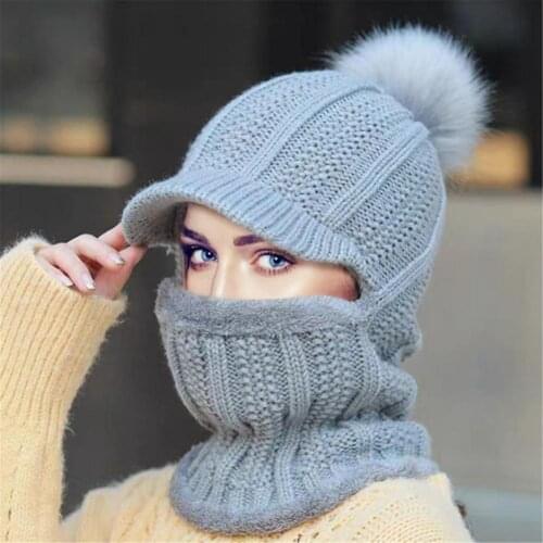 Winter Hat and Scarf Sets Knitted Balaclava Beanie Hat Women Warm Full Face Knit Hat for Outdoor Cycling Camping hiking
