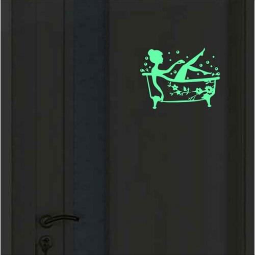 Bathroom Sign Door Luminous Sticker Glowing Bath Room Wall Art Decor Glow in the Dark Sticker Home DIY Decoration Cartoon Decal