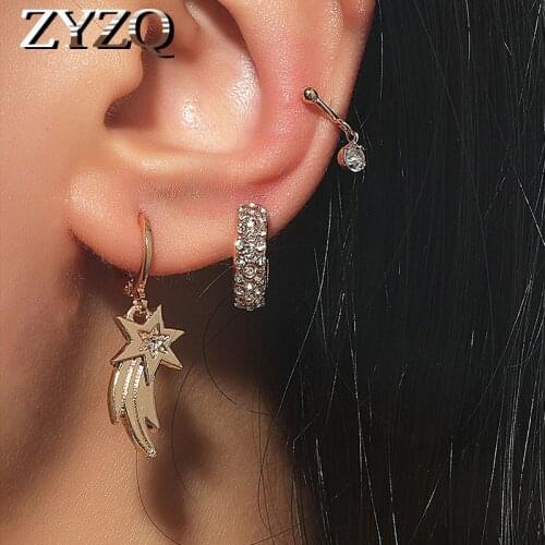 ZYZQ Gold Star Piercing Ear Clip Earrings For Women Simple Female Tassel Geometry Cold Wind Earring Jewelry Wholesale