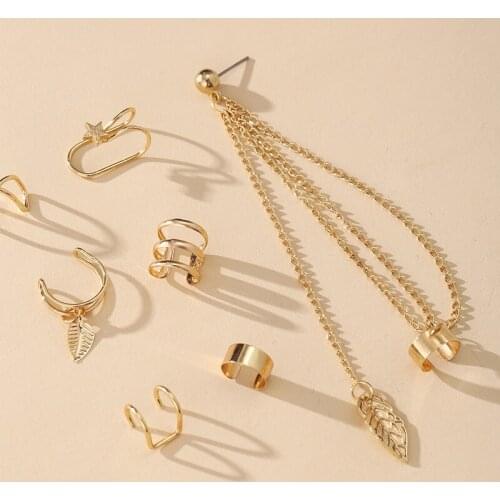 1/5/7Pcs Clips On Ears For Women 2021 Trendy Fake Piercing Ear Cuffs Fake Piercing Alloy Clip Earrings Set Jewelry Party Gifts