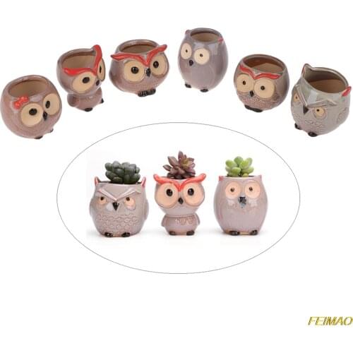 1Pc Mini Ceramic Flowerpots Cute Owl Succulent Flower Pot Planter Garden Supplies Decor Office Desktop Home Decor