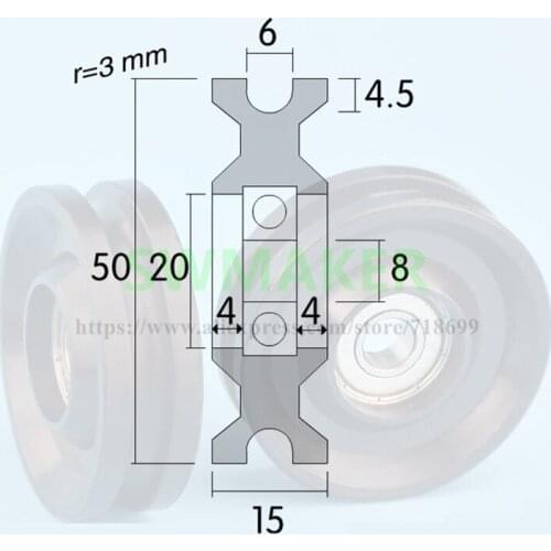 10pcs 8*50*15cm nylon wrapped pulley 608zz bearing rolling POM polyformaldehyde/nylon plastic pulley U groove wheel