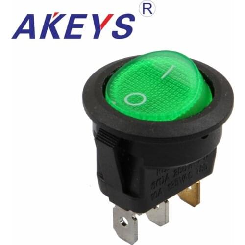 10PCS KCD1-204-3P 3pins 2nd gear round illuminated rocker switch with green light for Coffee pot