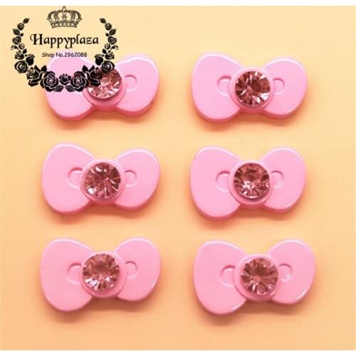 10pcs Kawaii Pink Resin Rhinestone Bowknot Flatback Cabochon Charm DIY Craft Decoration,17*26mm