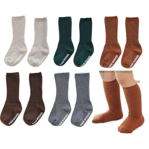 2021 Spring Newborn Socks Baby Boy Girl Ribbed Socks Cotton Solid 0-5 Year Anti Slip Autumn Infant Socks