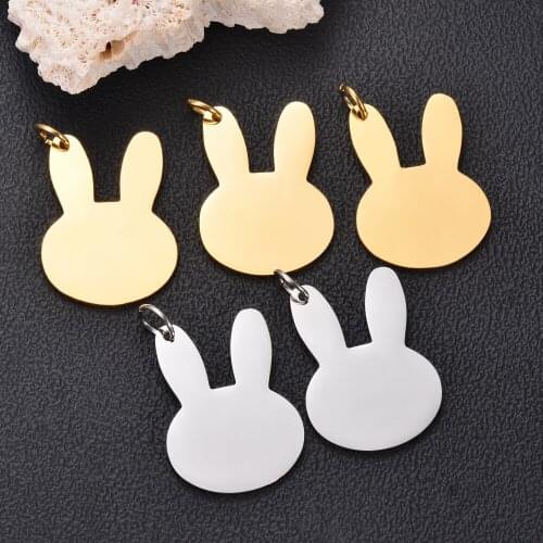 5Pcs/Lot 2021 New Pattern Stainless Steel Rabbit Tag Necklace Charm Connector DIY For Trendy Jewelry Making Wholesale