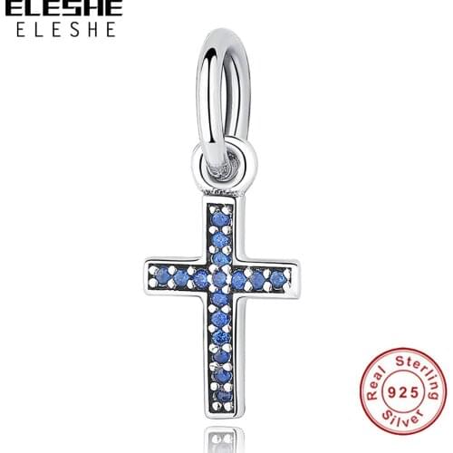 ELESHE 5PCS Wholesale S925 Sliver Pink & Blue Cross Pendant Bead Fit Original Bracelet & Necklace DIY Sample Jewelry Making