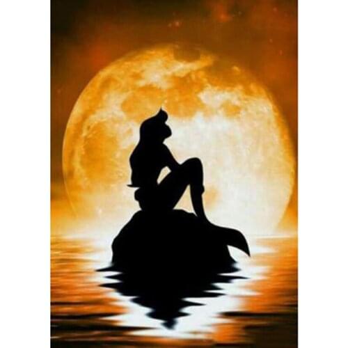 5D DIY Diamond Painting Square/Round Diamond Landscape Painting Moon Under the Mermaid Scenery Picture Cross Stitch Gift WG3097