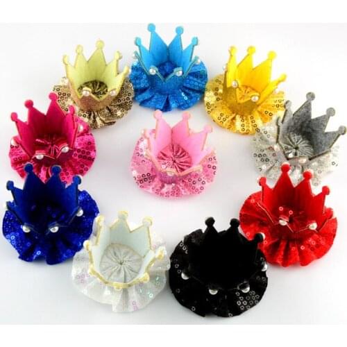 60pcs/lot girl Glitter Felt Crown With Embroidery Sequin Flowers DIY Crafts Birthday Smash Cake Crowns Hair Accessories GC04