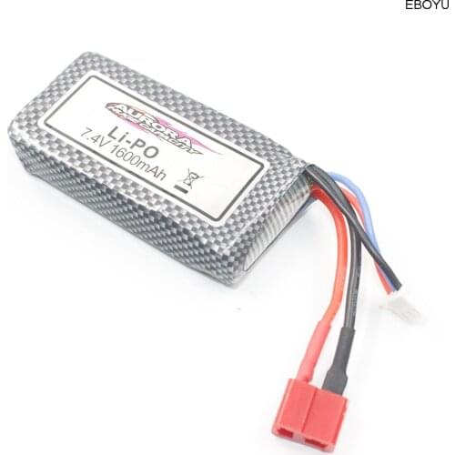 EBOYU 7.4V 1600mAh Lipo Battery for XinLeHong 9125 RC Car 4WD RC Truck 46KM/H High Speed Big Feet Car Replacement Battery